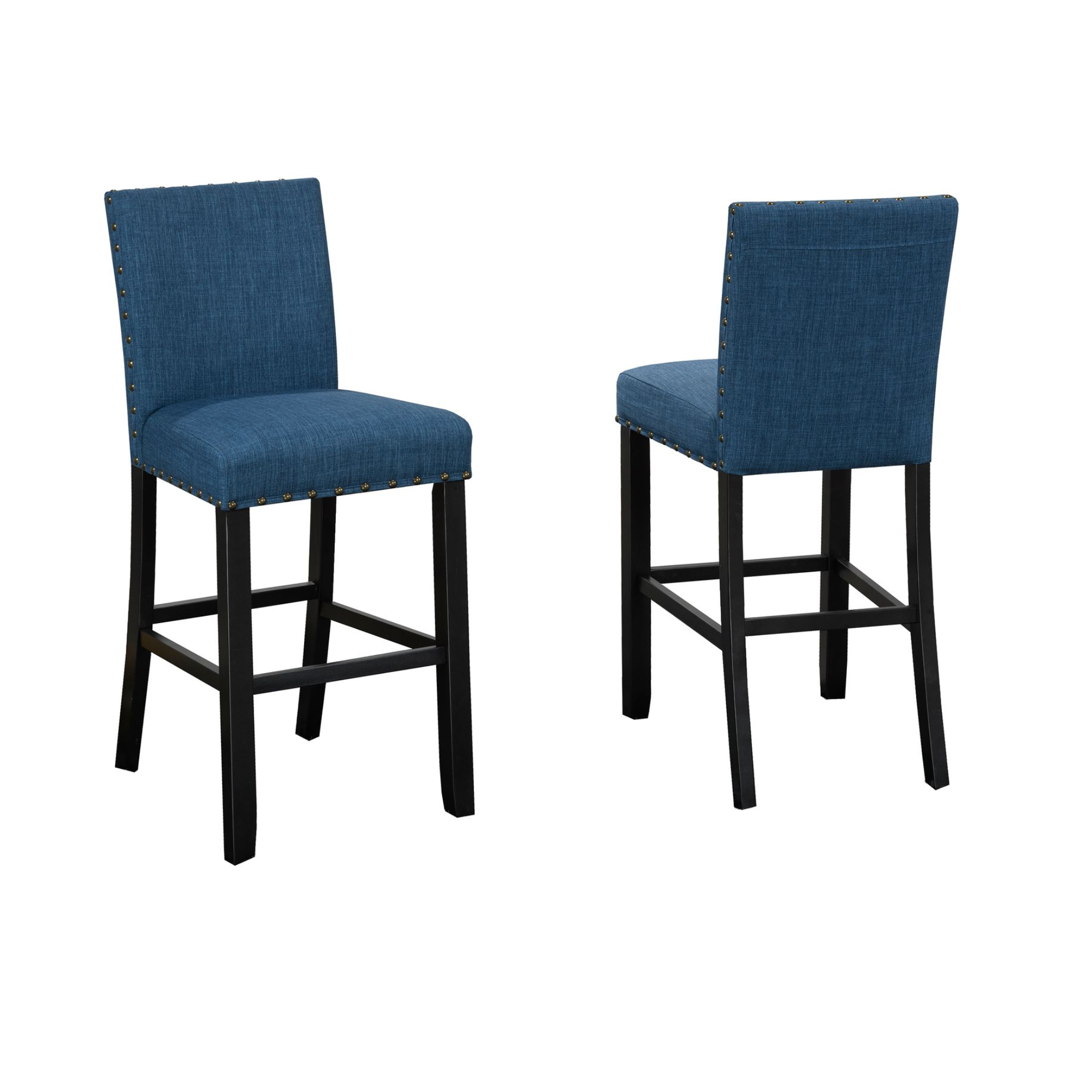 Set of two blue 29-inch Brassex counter bar stools with modern design, perfect for kitchen or bar seating.