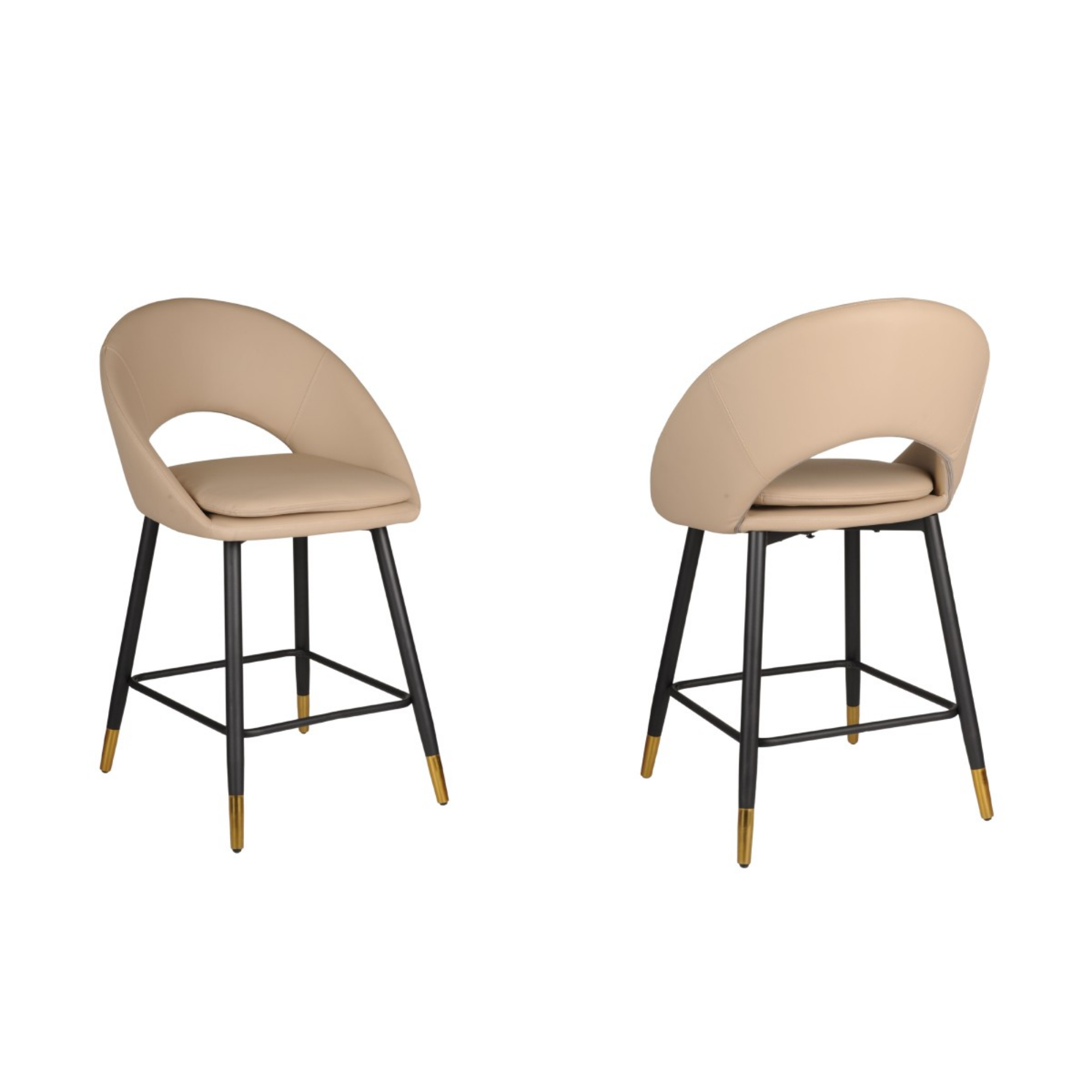 Set of two beige Brassex counter bar stools with padded seats and modern design, ideal for kitchen or bar area.