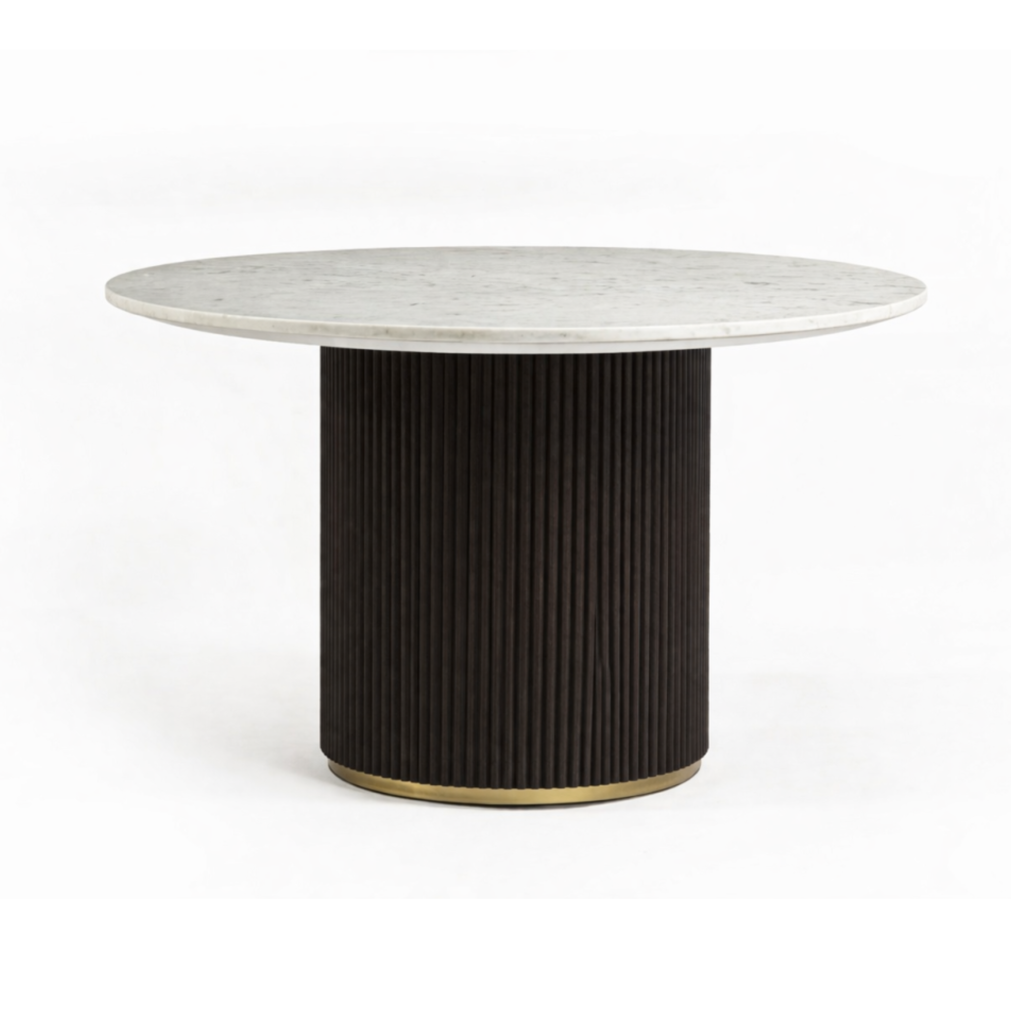 Brassex Messa marble round dining table with espresso finish, showcasing sleek marble surface and modern design for dining room.