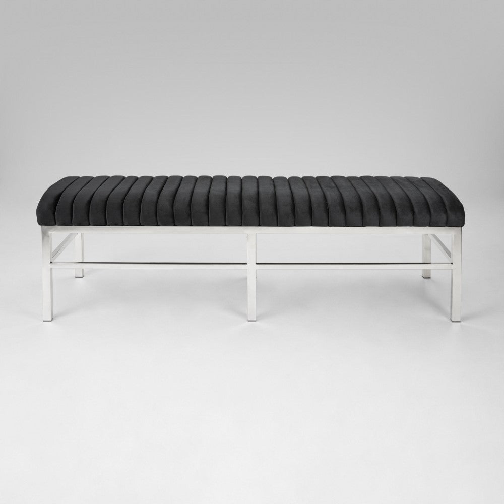 Ella + Ross Cooper bench in black velvet with side view, showcasing modern design and plush upholstery.