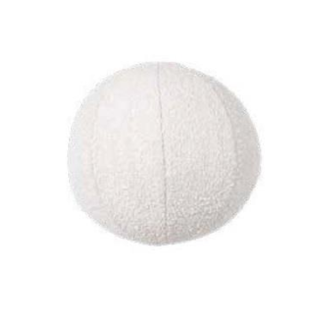 White boucle ball cushion by Ella + Ross, soft decorative decor pillow with a plush, spherical design.