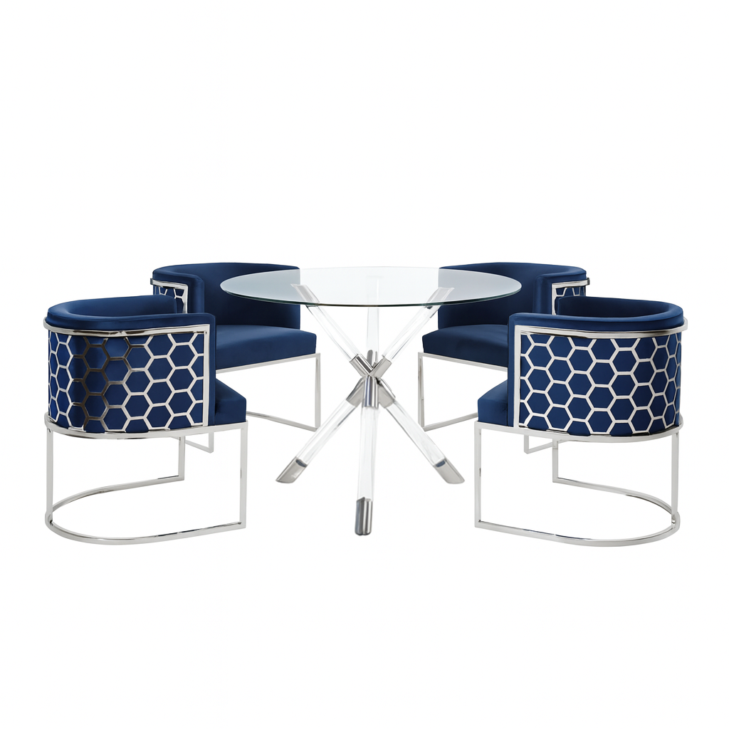 Adonis 5Pc Dining Set in Sliver/ Blue.