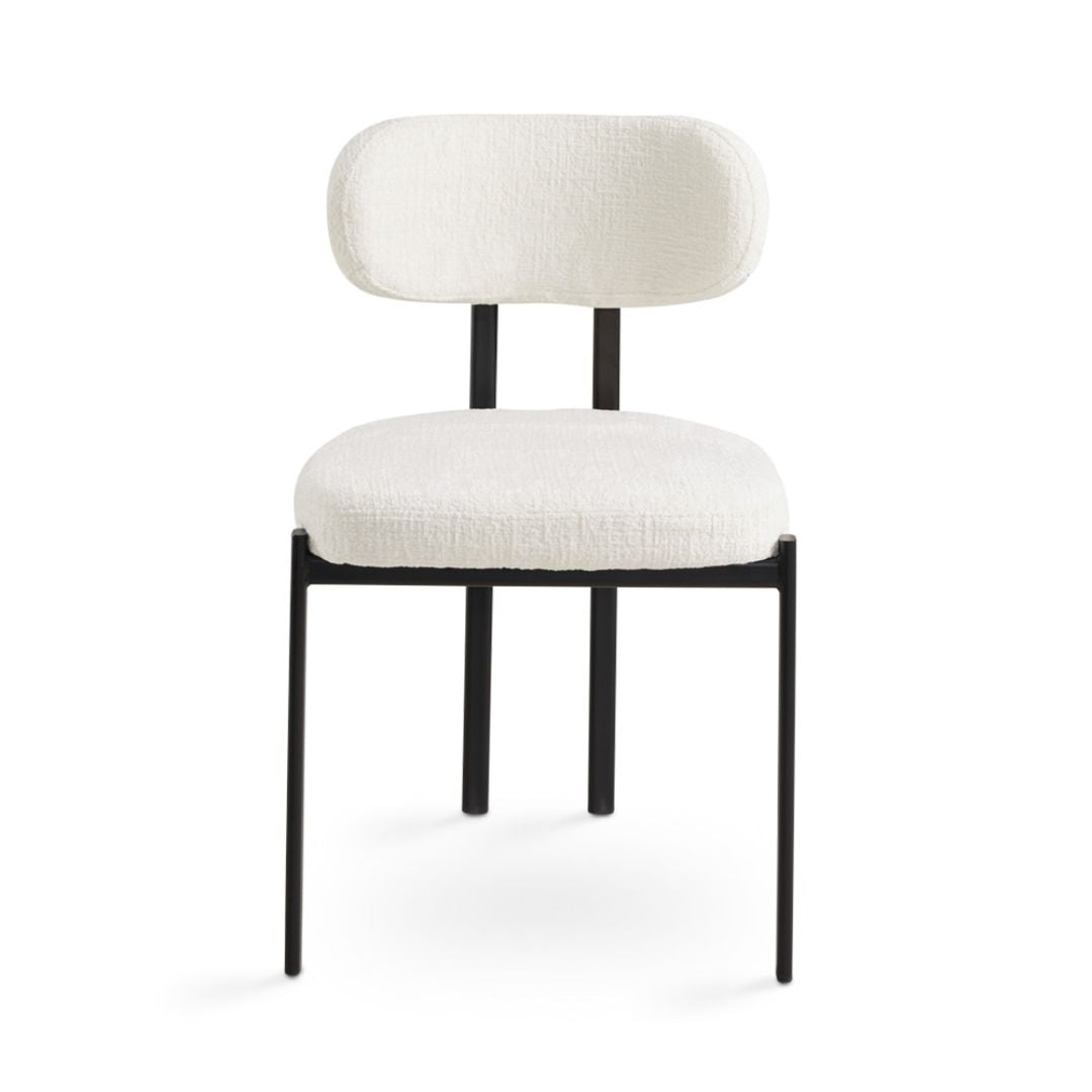Xcella Frances 5-piece dining table set with black and cream glass tabletop, includes four matching dining chairs in a modern design.