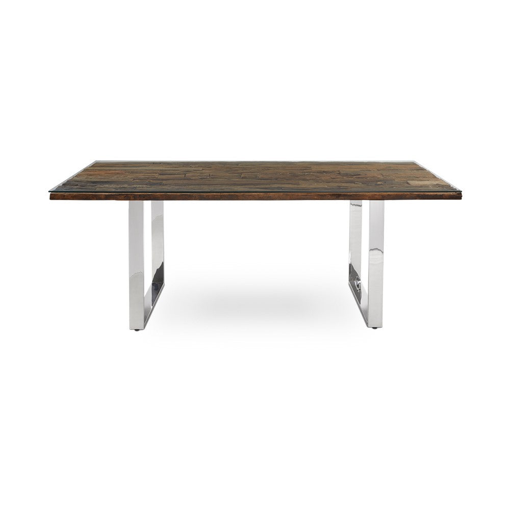 Xcella Railwood 7-piece dining table set with grey glass top and six matching chairs, ideal for modern dining rooms.