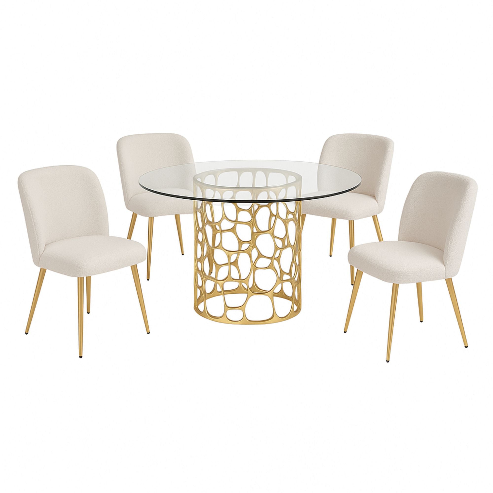 Mia 5PC Dining Table Set in Gold/ Ivory.