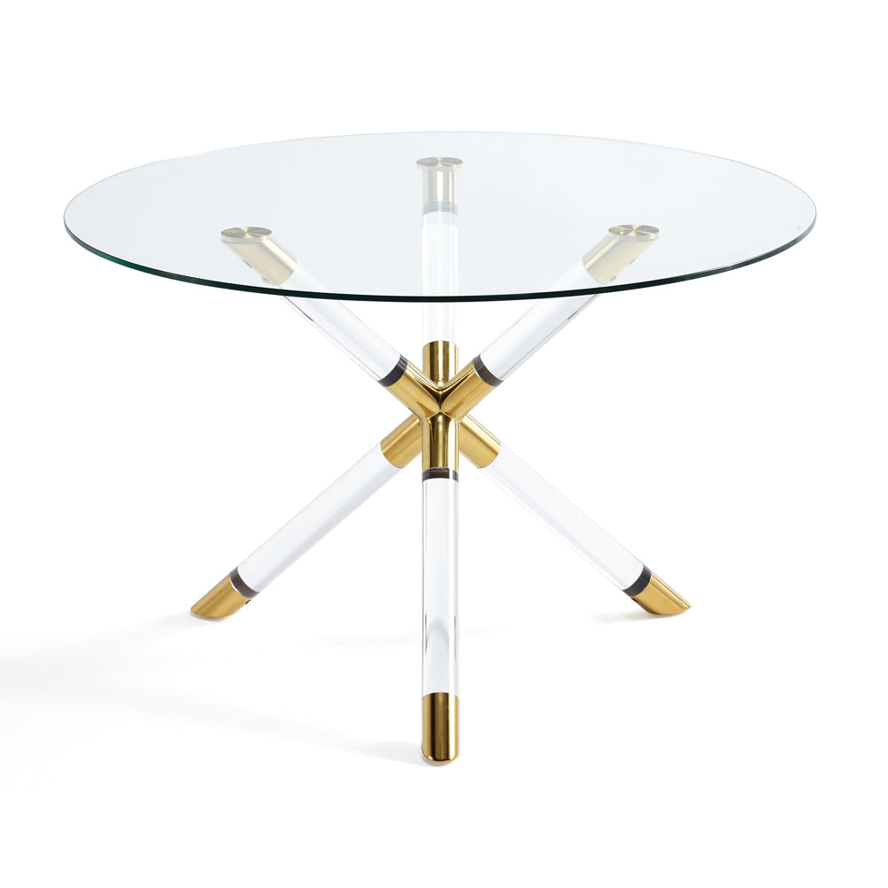 Xcella Paloma 5-piece dining set with white leather chairs and tempered glass top table for your dining room.