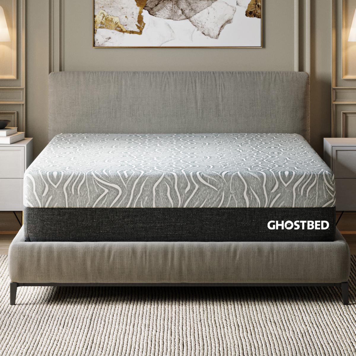 GhostBed Regency Hybrid king size mattress with medium plush comfort, coil-on-coil design, suitable for floor use.