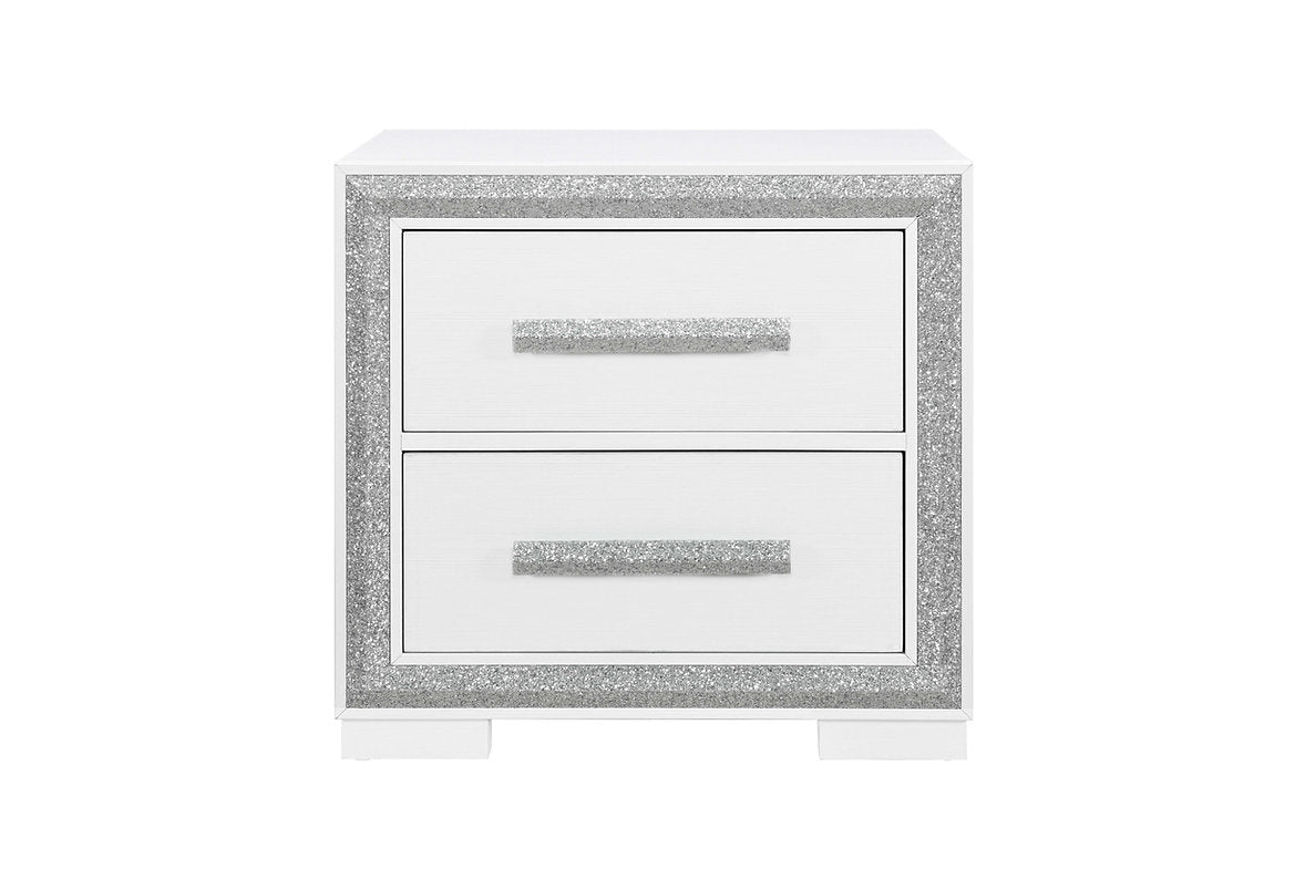 White IFF Andros Nightstand with sleek wood finish, featuring a modern design and simple drawer handle for bedroom storage.