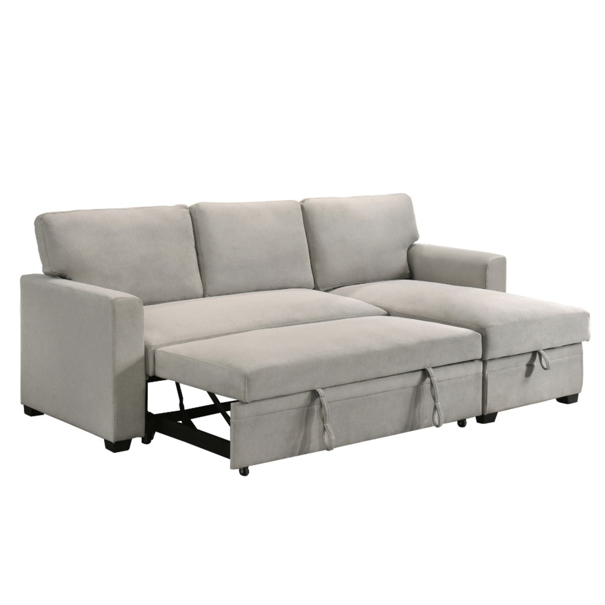 Ariadne 2-piece reversible sectional sleeper by MAZ in beige greyish fabric, showing the sofa with convertible sleeper feature.