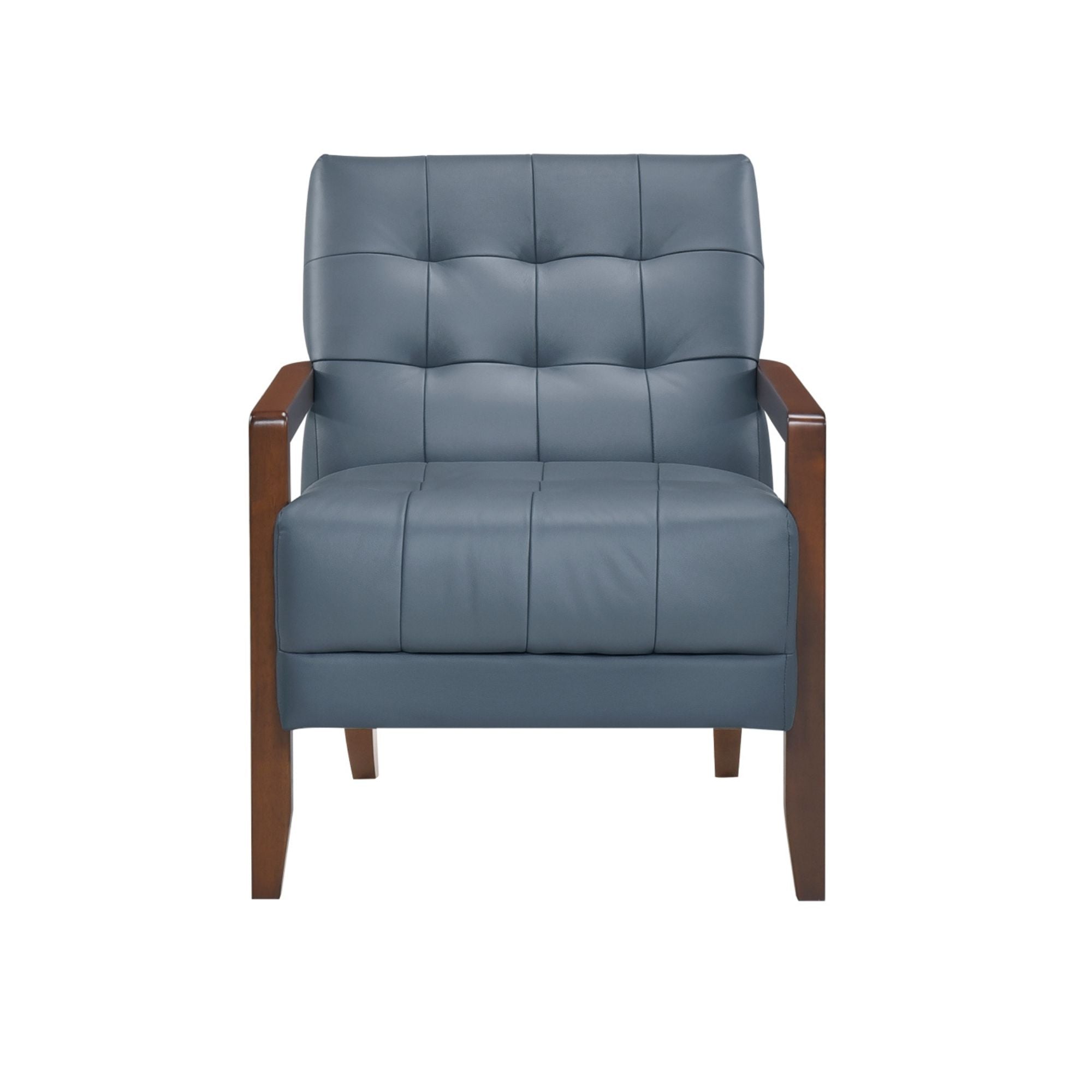 Blue Crafton leather accent chair by MAZ with modern design and padded armrests, perfect for living room or lounge area.