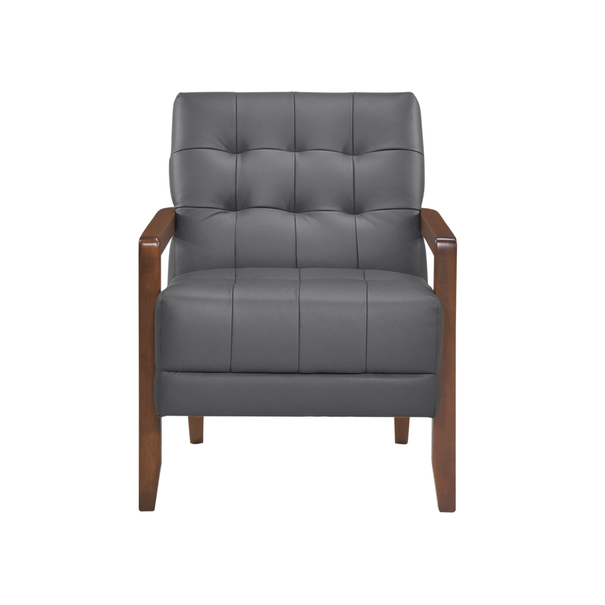 Dark grey Crafton leather accent chair by MAZ with sleek design and plush cushioning, ideal for modern living spaces.