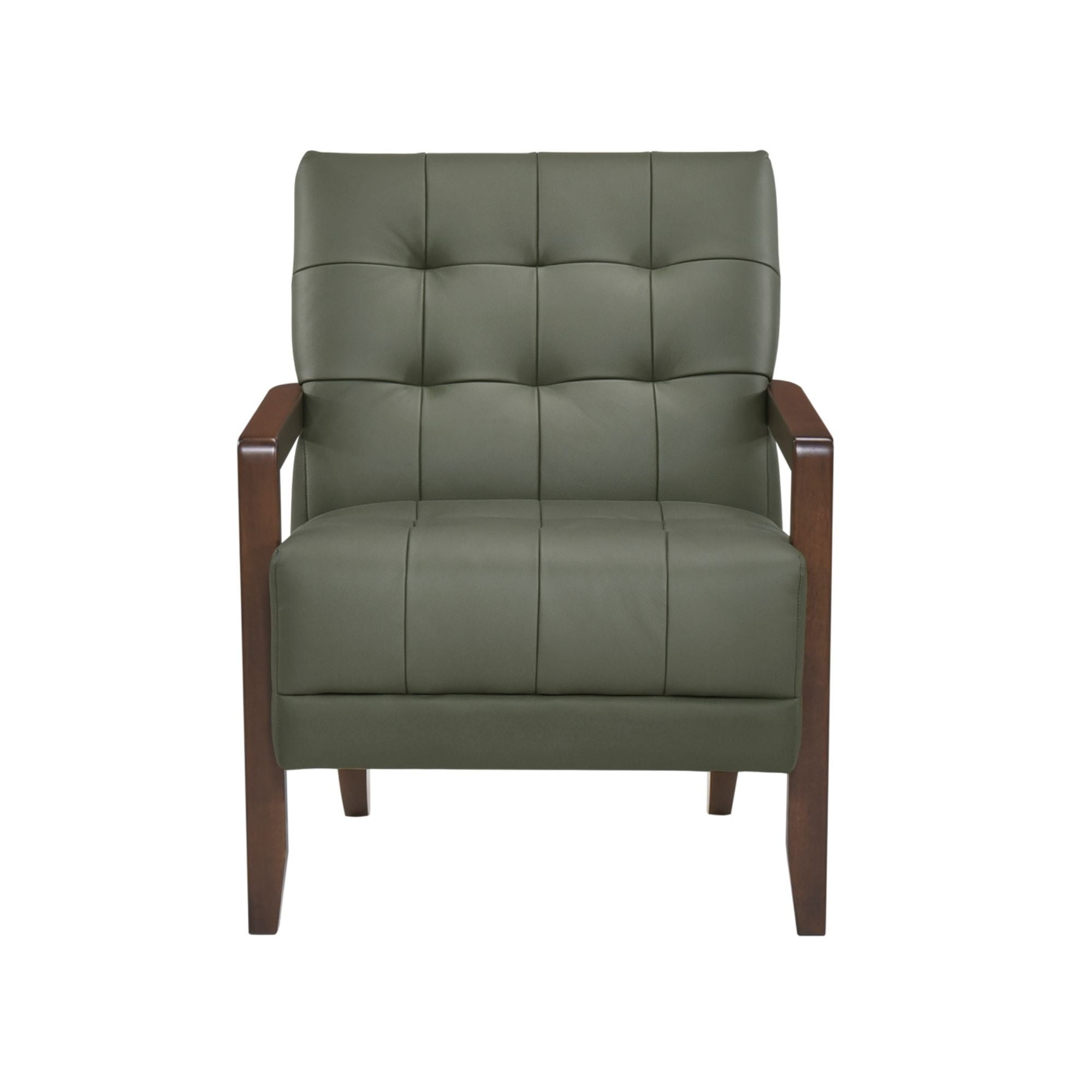 Green Crafton Leather Accent Chair by MAZ featuring a sleek design and plush upholstery for stylish comfort.