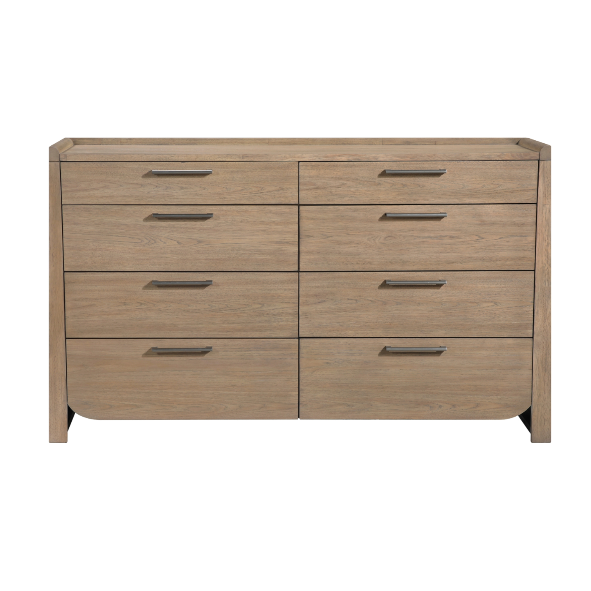 Brown MAZ 6-piece bedroom set with king bed, dresser, mirror, and nightstand, featuring modern design and ample storage.