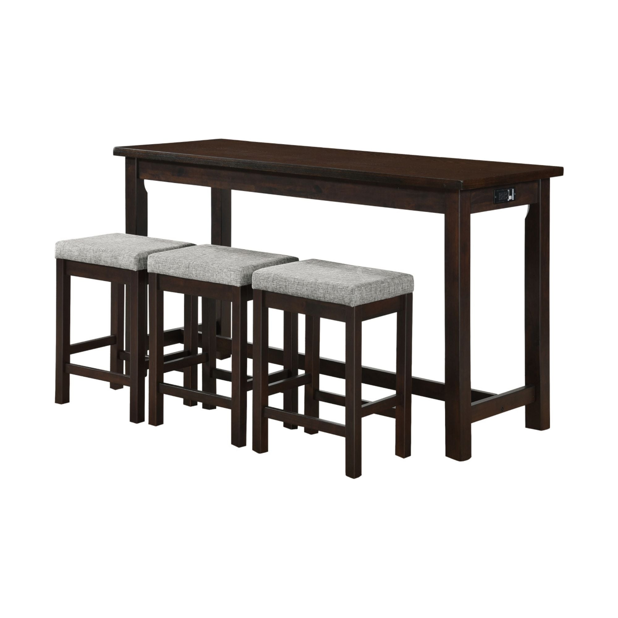 Maz Connected Collection 4-piece counter height set in espresso wood, includes chairs and table for modern dining space.