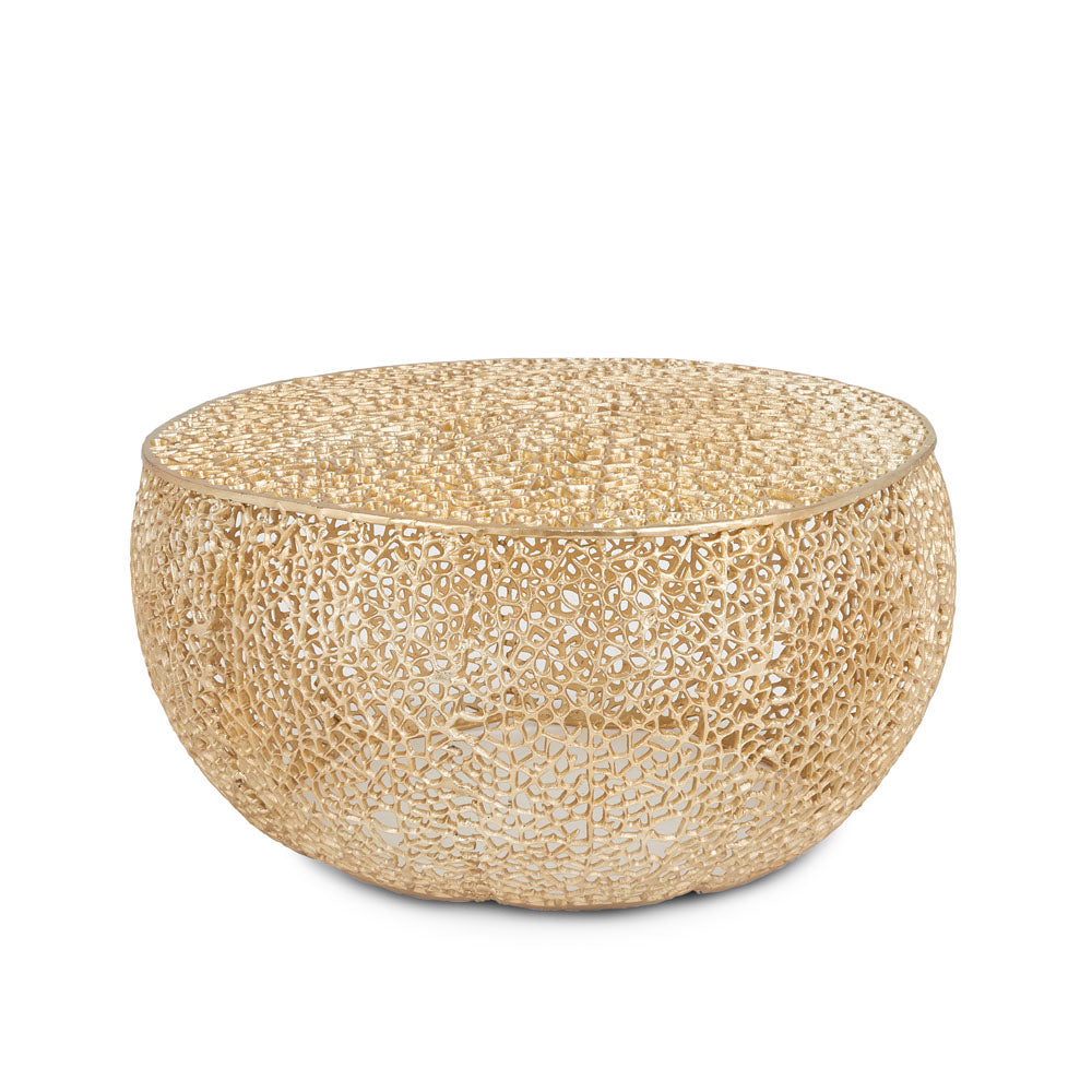 Xcella Dolce gold coffee table with a sleek, modern design and coral-inspired surface, perfect for contemporary living rooms.