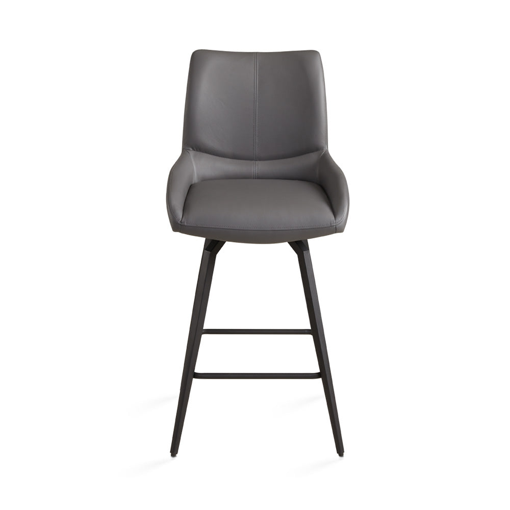 Xcella Nova Swivel Grey Counter Chair with plush upholstery and modern design, shown from the front.