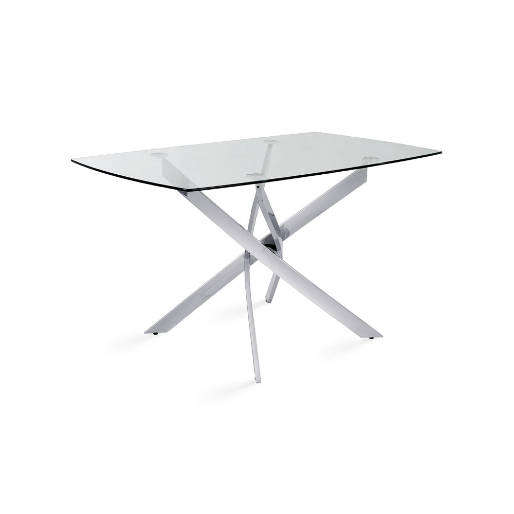 Xcella Victor condo size silver rectangular dining table with sleek modern design, perfect for compact dining spaces.