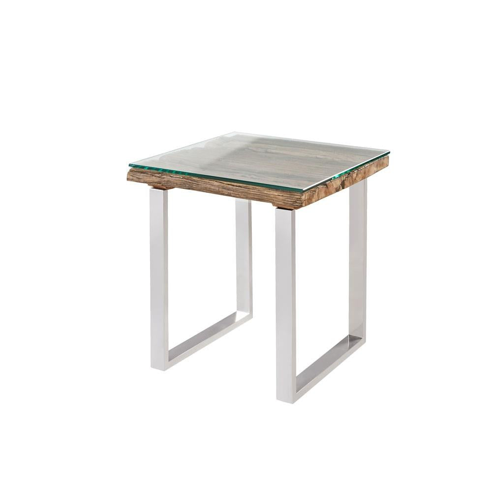 Xcella Railwood End Table showing a modern wooden side table with a sleek design and natural wood finish.