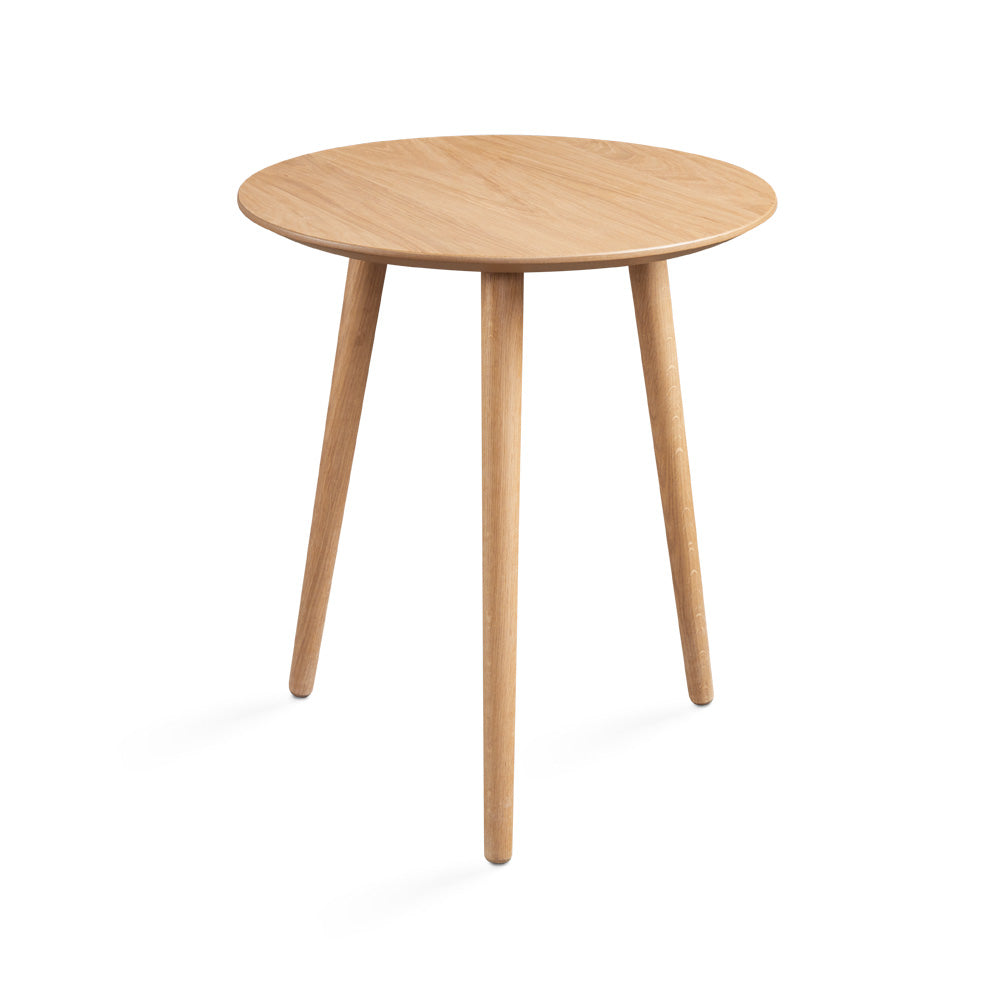 Xcella Viola end table in oak with a sleek, modern design, featuring a smooth wooden surface and sturdy legs.