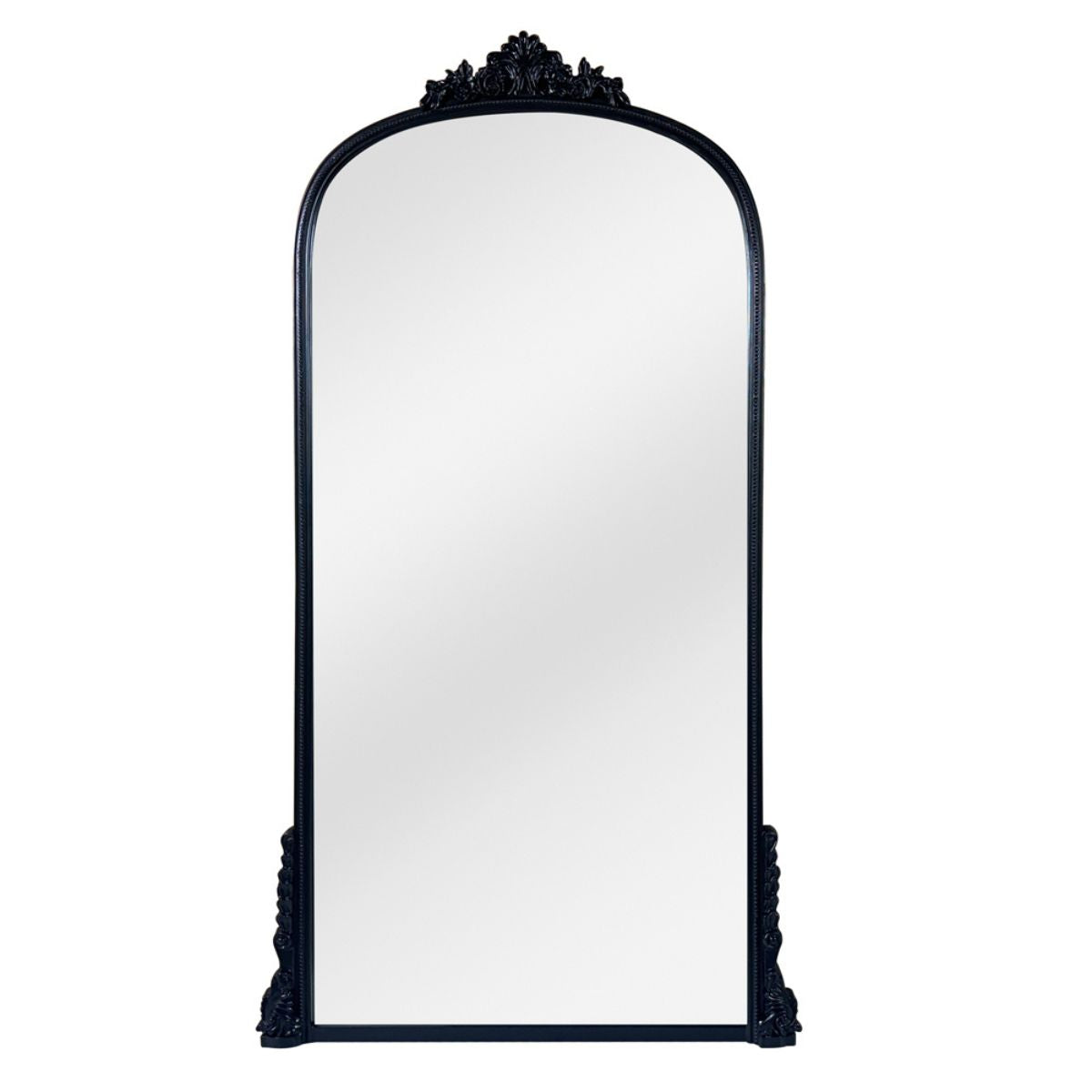 Elegant black Lorraine floor mirror by Xcella with a sleek, modern frame, standing upright in a stylish home interior.