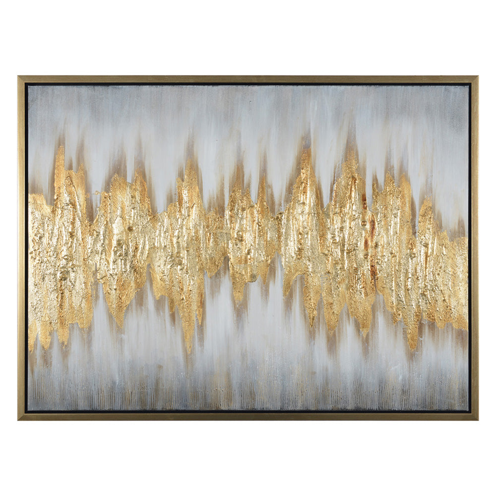 Gold electric wall art by Xcella featuring abstract, glowing geometric shapes on a modern wall display.