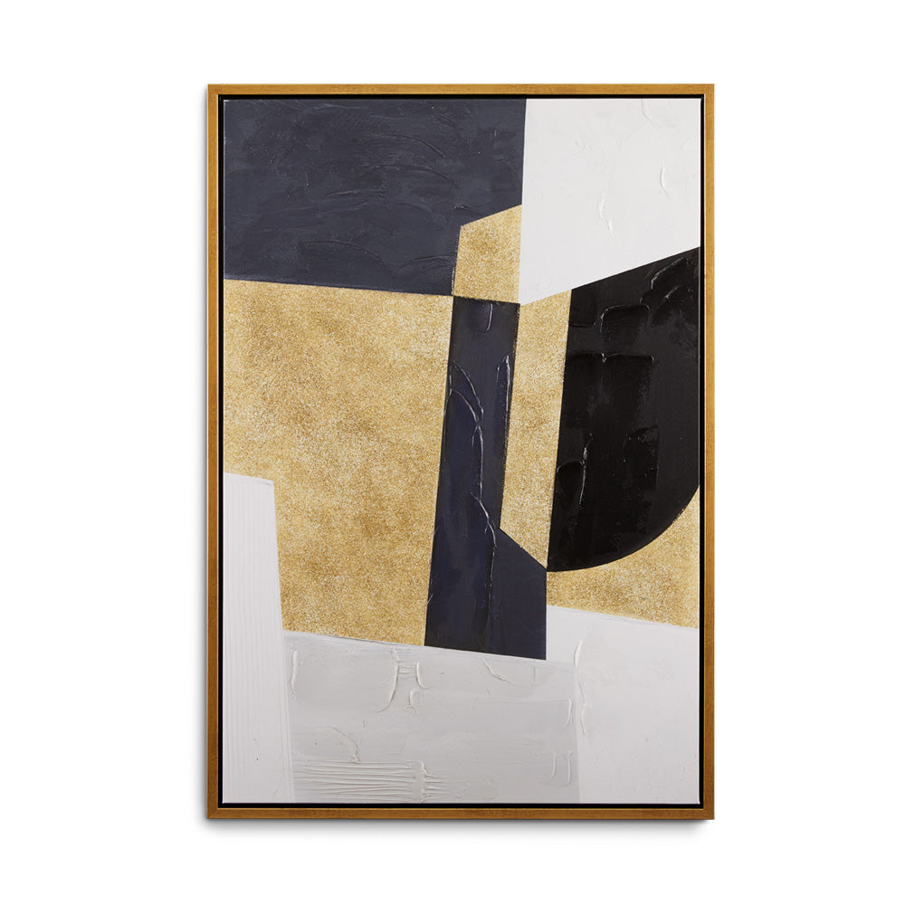 Modern wall art by Xcella featuring white, black, and gold abstract design for stylish home decor.