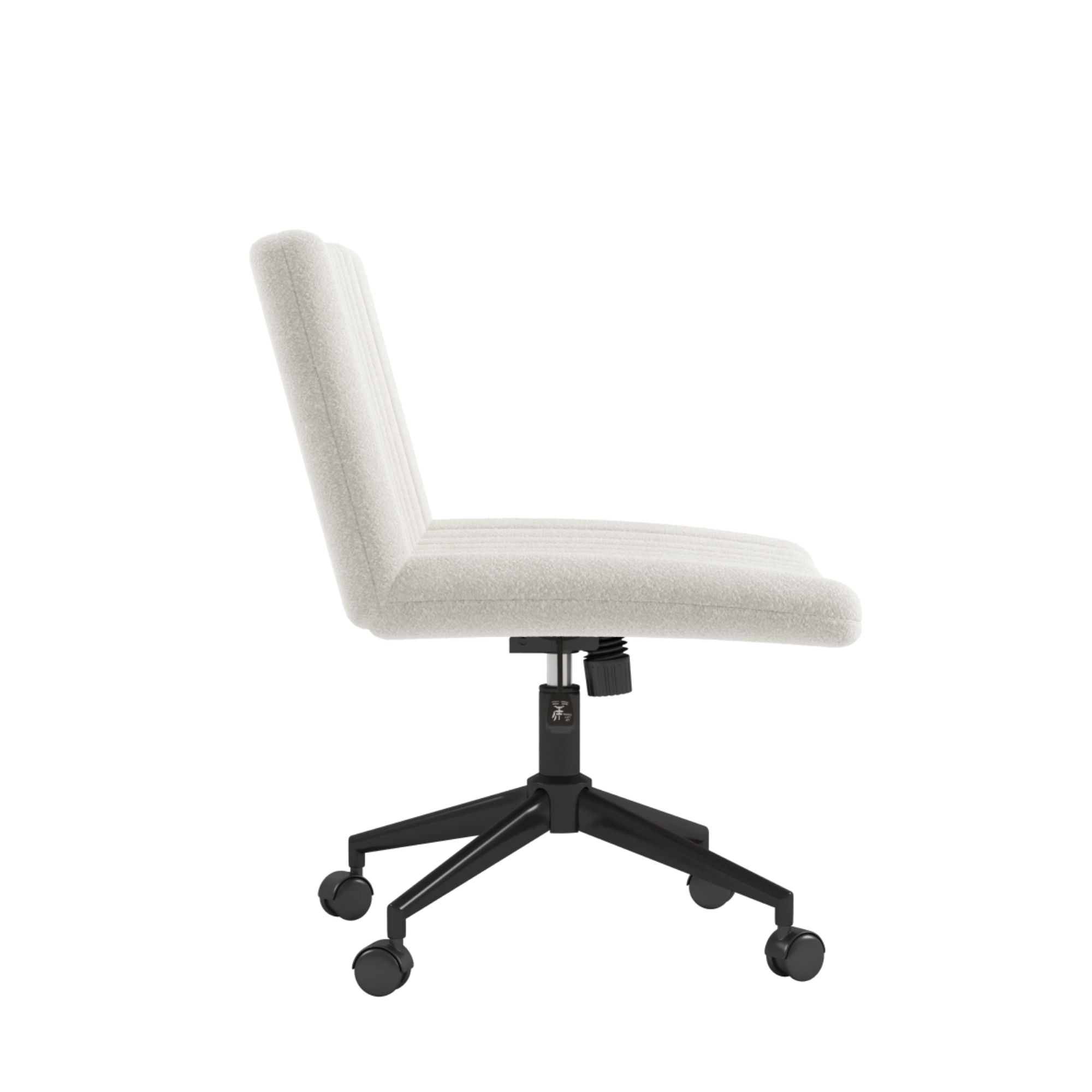 White Brassex office chair with padded seat and backrest, adjustable height, and armrests for ergonomic workspace comfort.