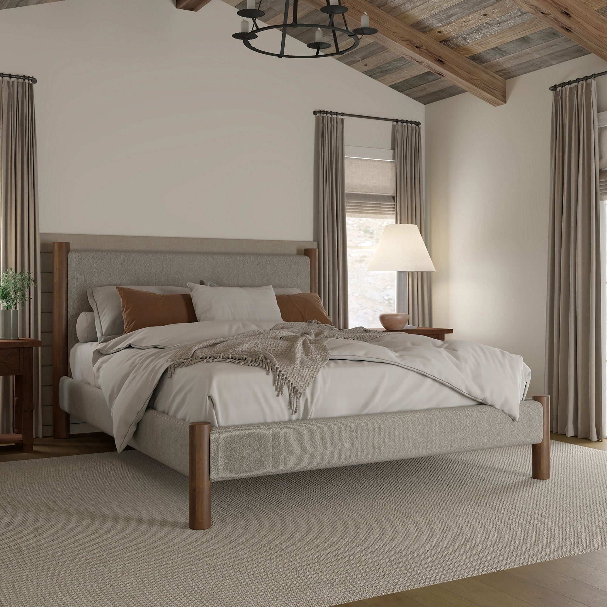Zoran Platform Bed in Mushroom and Walnut