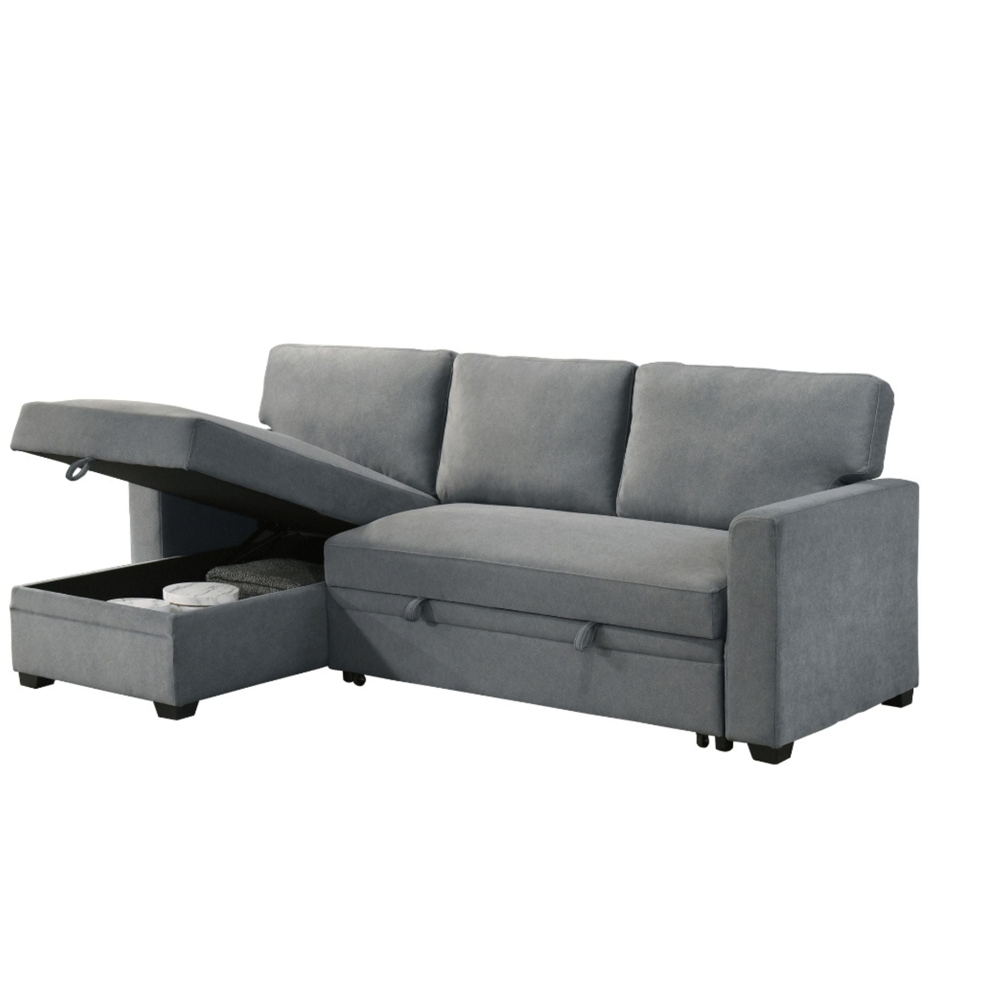 Ariadne 2-piece grey sectional sofa by MAZ, showcasing plush fabric and modern design in a spacious living room setting.