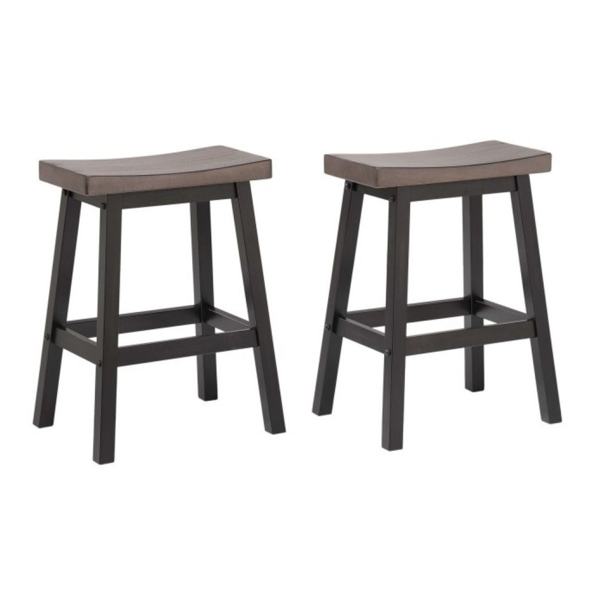 Set of two Brassex oak and dark grey counter bar stools with sleek design and cushioned seats.