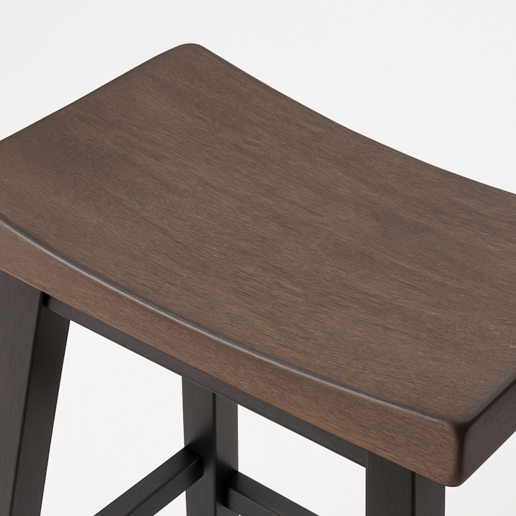 Set of 2 Brassex counter bar stools with oak dark grey seats and dark metal legs, modern and stylish for kitchen or bar area.