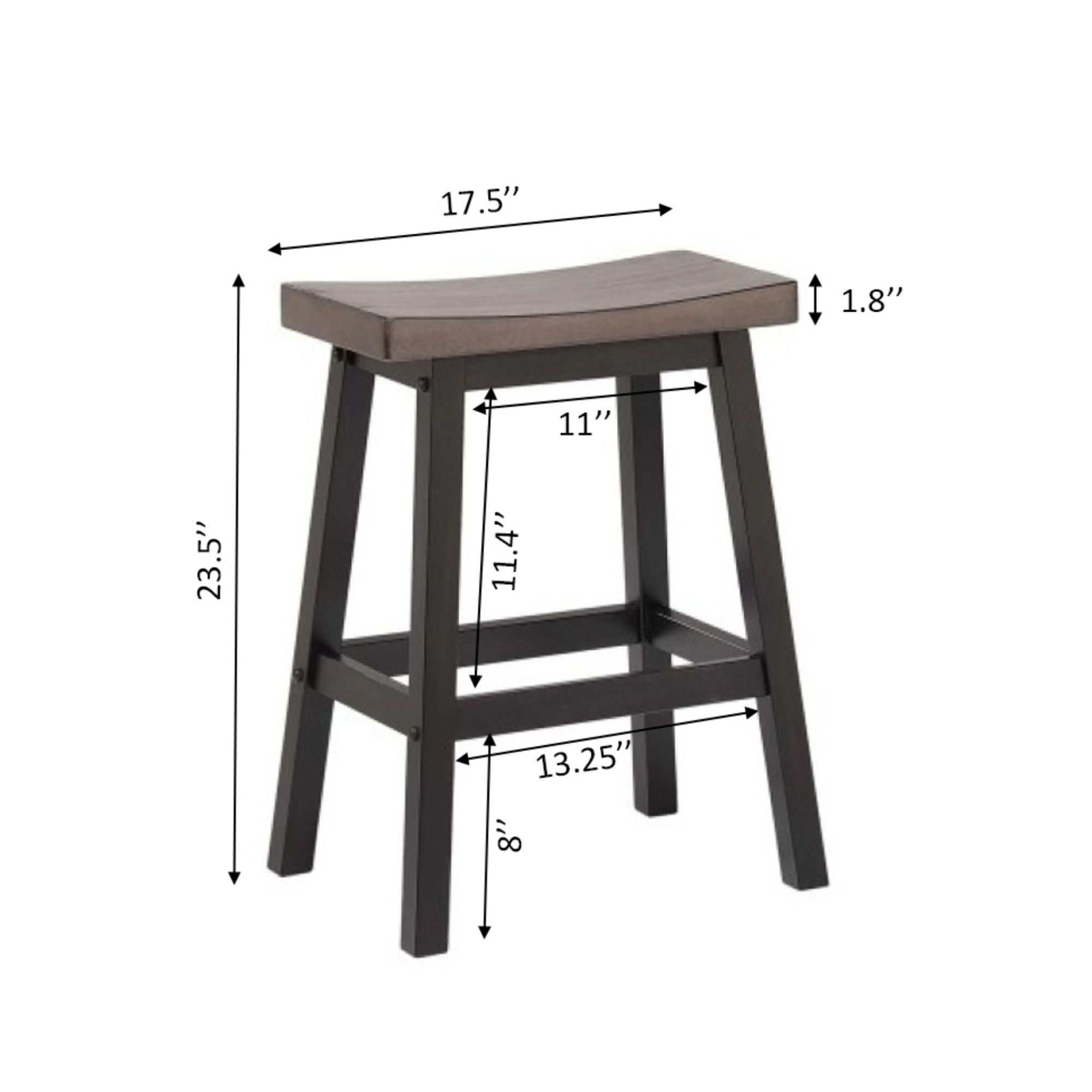 Pair of Brassex counter bar stools in oak and dark grey finish with cushioned seats, set of 2 for kitchen or bar area.