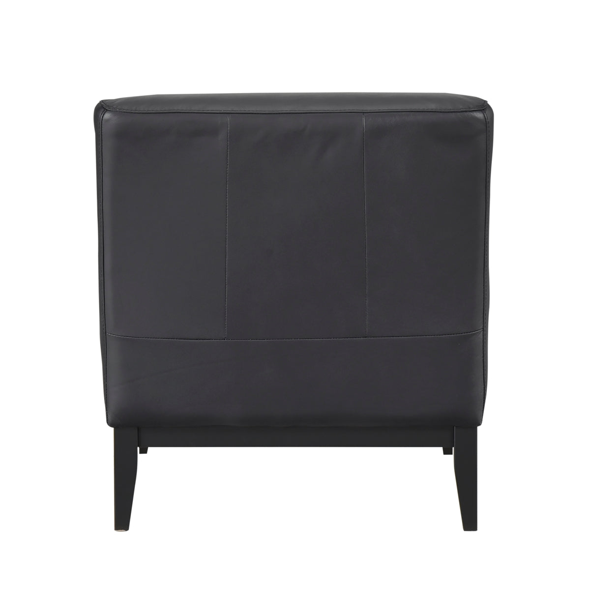 Black leather Houghton Slipper Accent Chair by MAZ, showing the back view with sleek design and smooth leather upholstery.