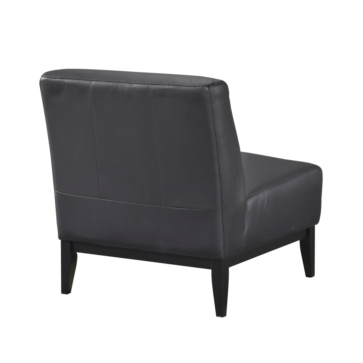 Black leather Houghton Slipper Accent Chair by MAZ, shown from the back with a modern, stylish design and smooth leather finish.