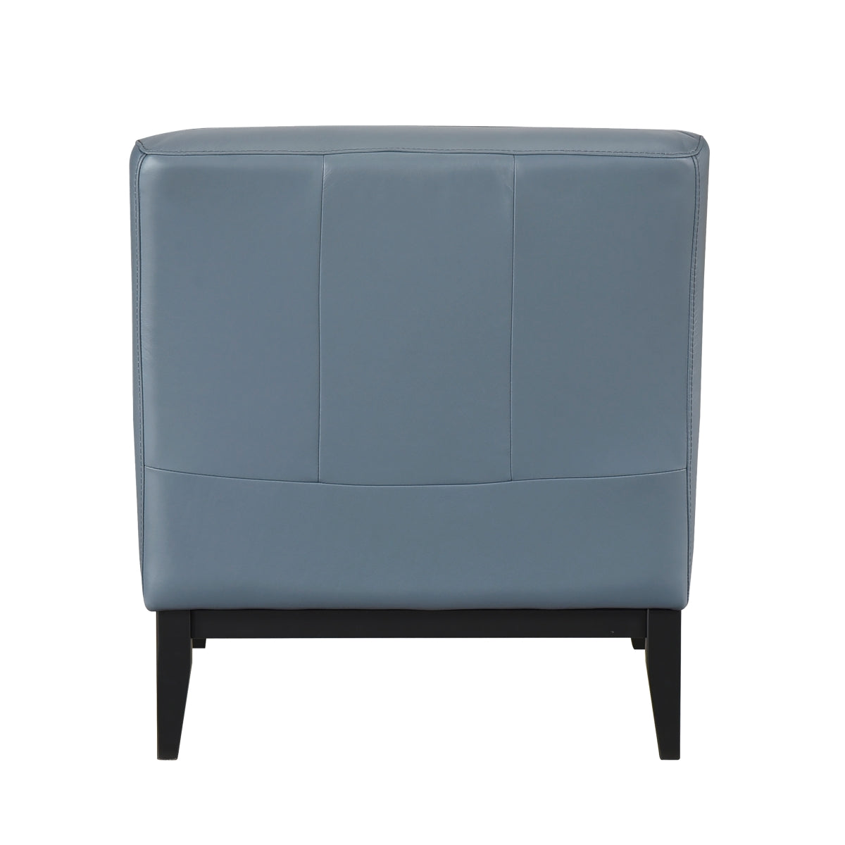 Light blue MAZ Houghton leather slipper chair with a sleek accent design, shown from the back.