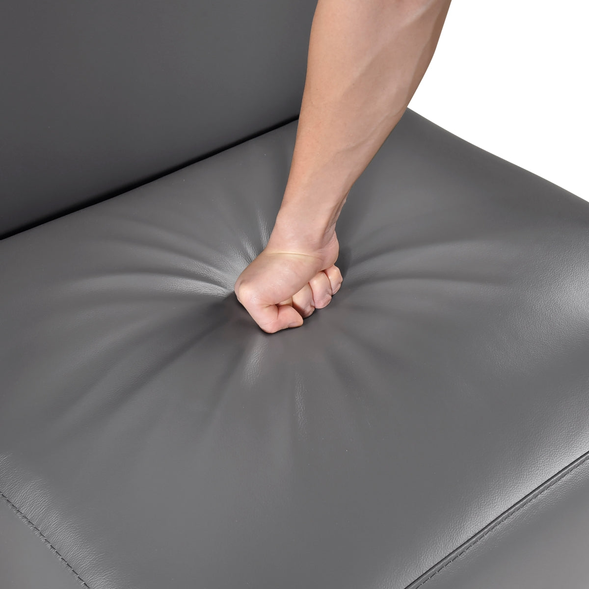 Close-up of the MAZ Houghton Slipper Leather Chair in grey, showcasing the detailed leather upholstery and sleek accent chair design.