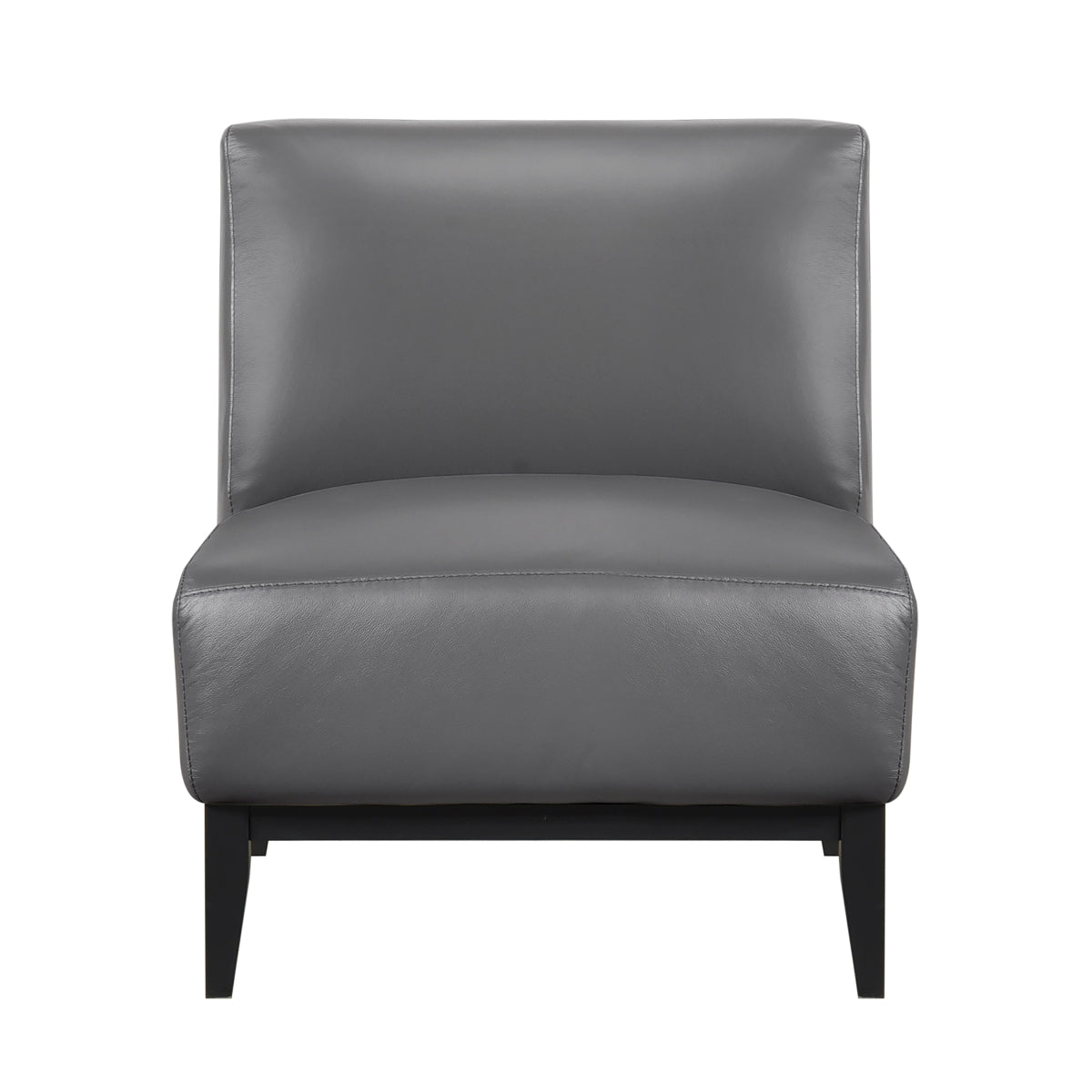 Gray leather Houghton Slipper Chair by MAZ, an accent chair with a sleek, modern design and comfortable seating.