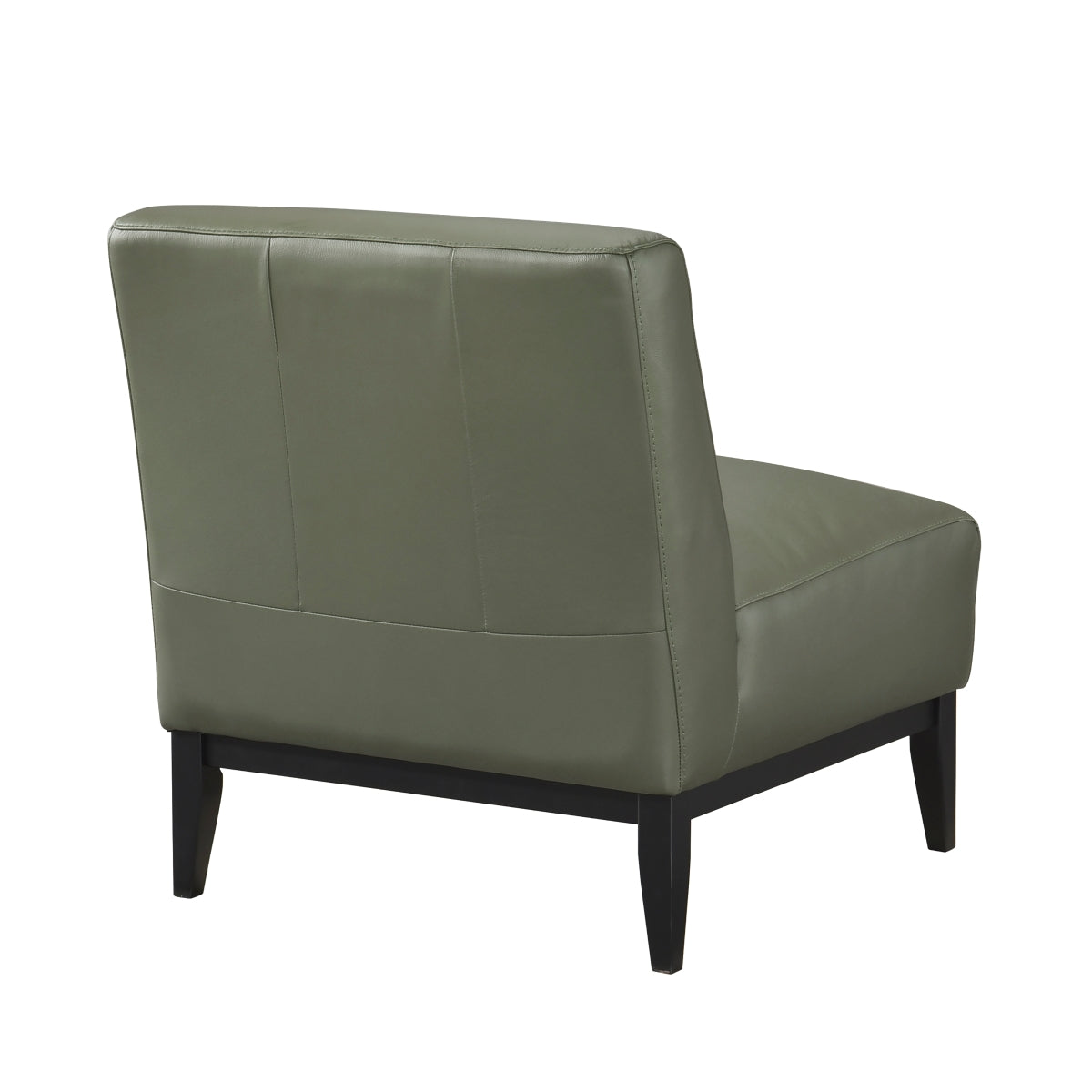 Green leather Houghton Slipper accent chair by MAZ with a stylish back view, showcasing its modern design and comfortable seating.