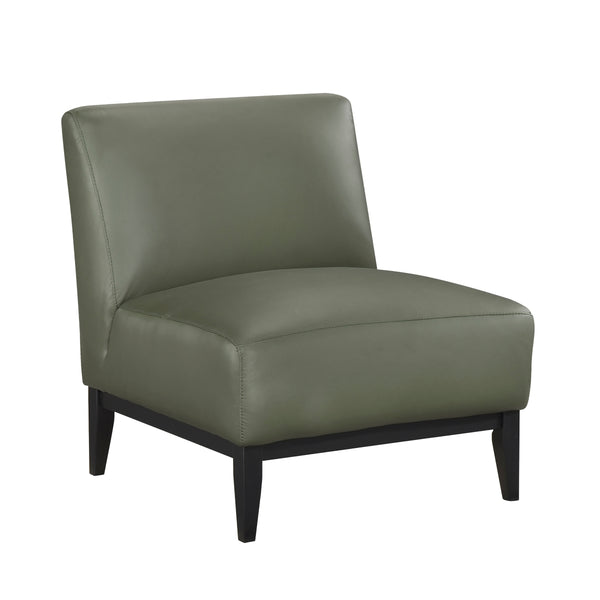Green MAZ Houghton Leather Accent Chair featuring a stylish leather slipper design, side view with no background.