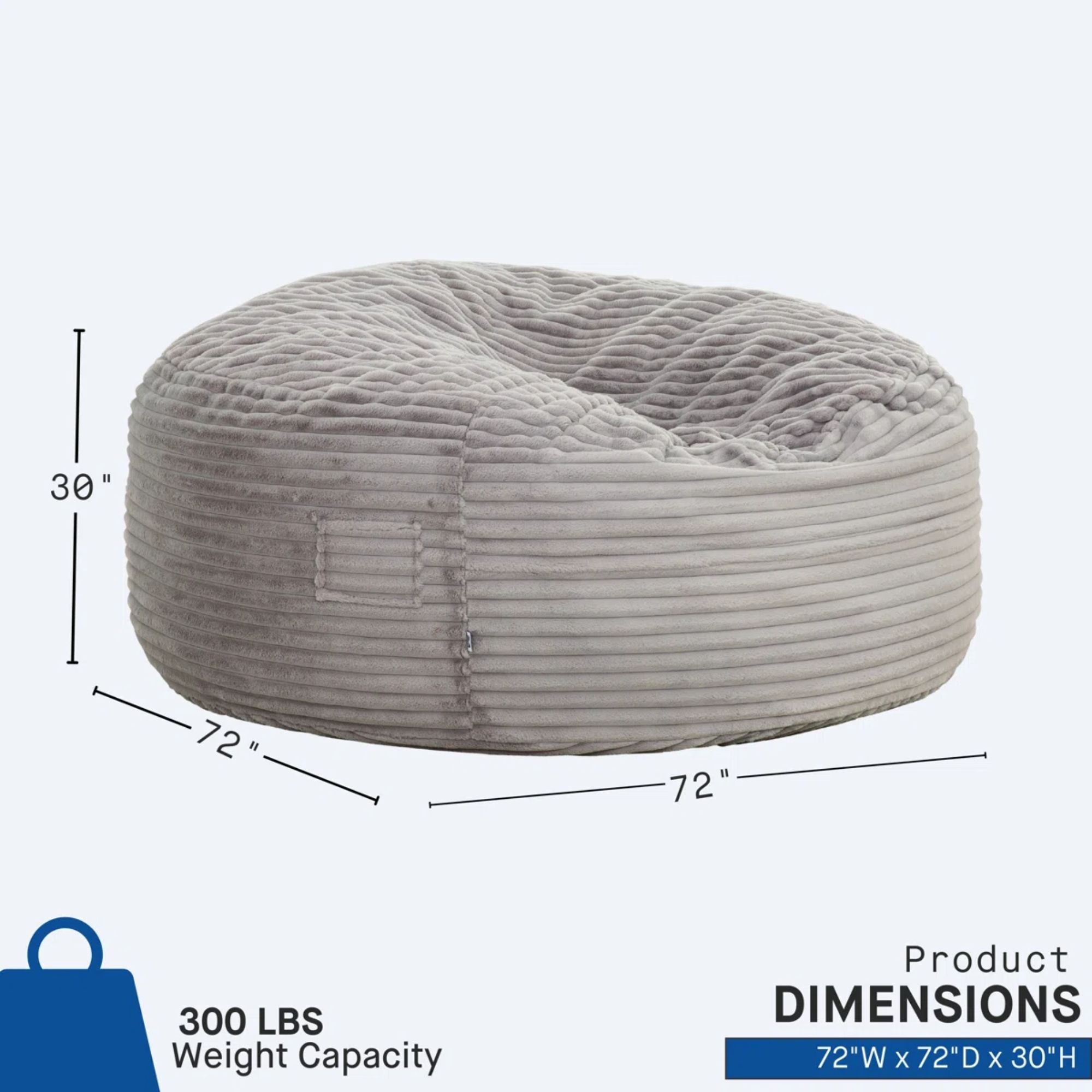 Primo Sealy Kade 6-foot grey bean bag lounger with soft fabric and casual style, perfect for lounging and relaxation.