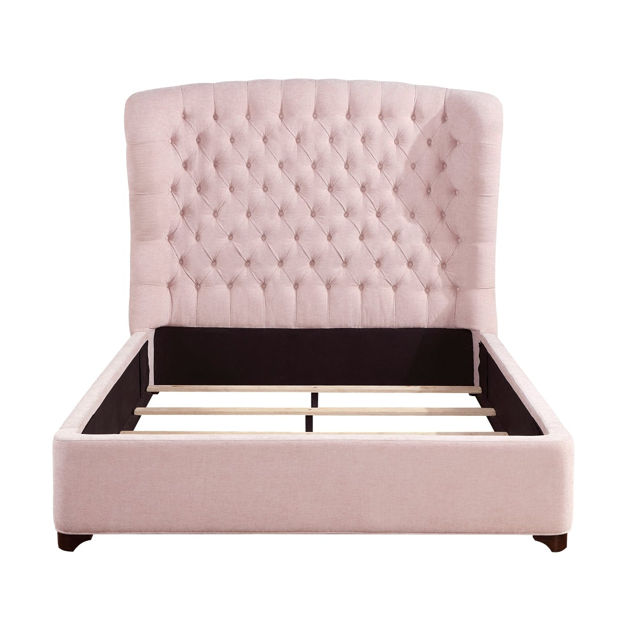 Pink Cameo Collection bed by M.A.F with a plush upholstered headboard and elegant design, shown in a well-lit bedroom setting.