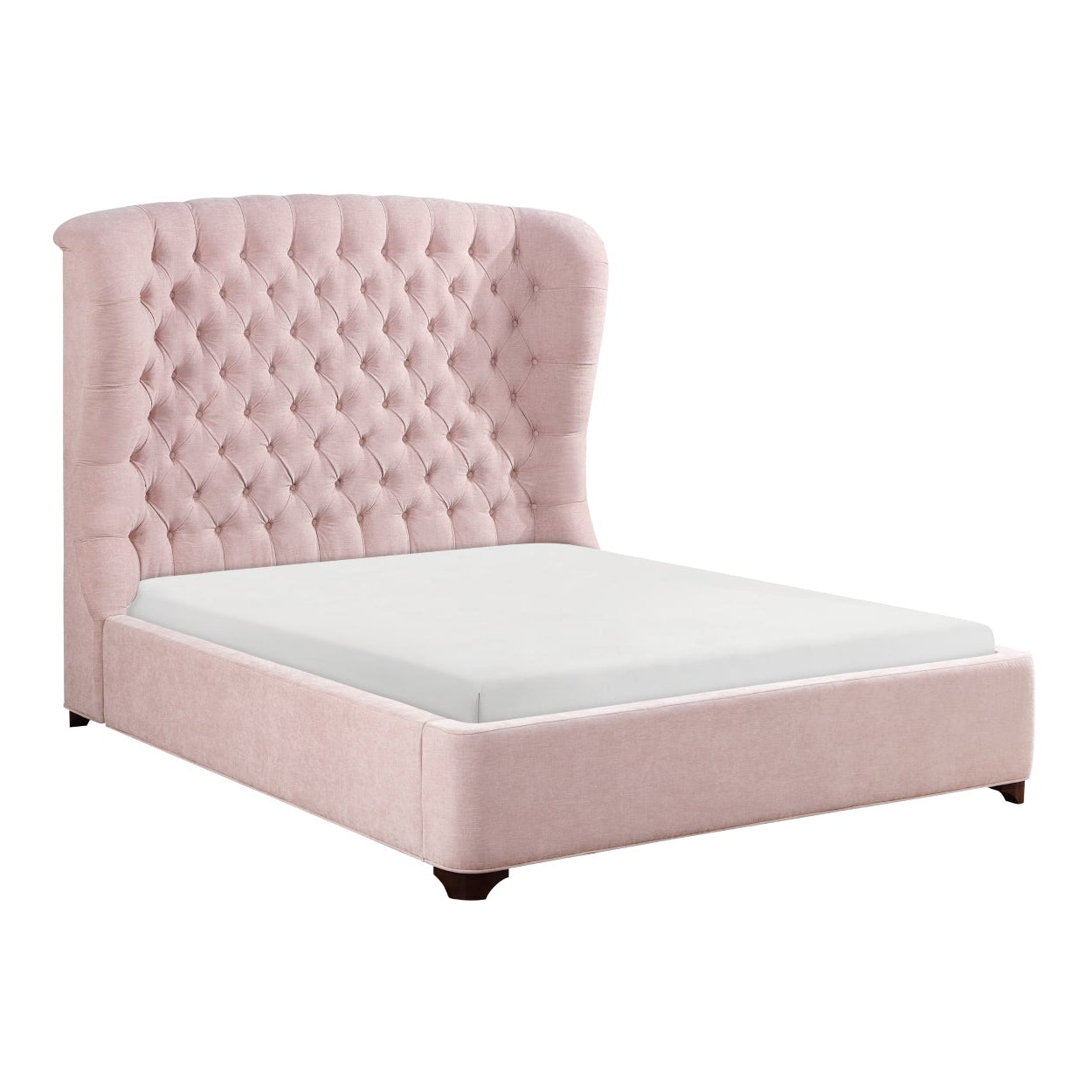 Pink Cameo Collection bed by M.A.F with a plush upholstered headboard and elegant design, shown in a cozy bedroom setting.