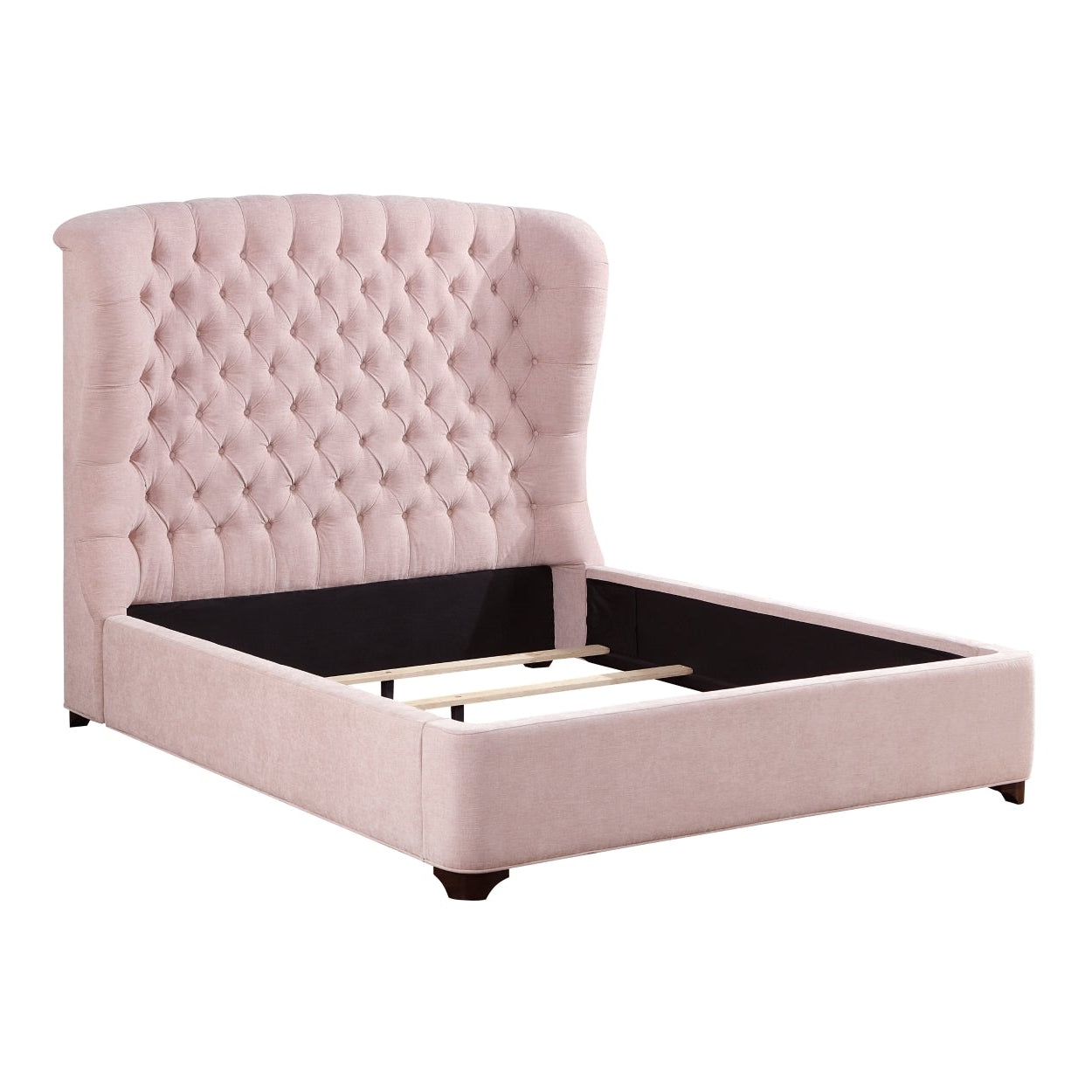 Pink Cameo Collection bed by M.A.F with elegant headboard and soft fabric upholstery, shown in a stylish bedroom setting.