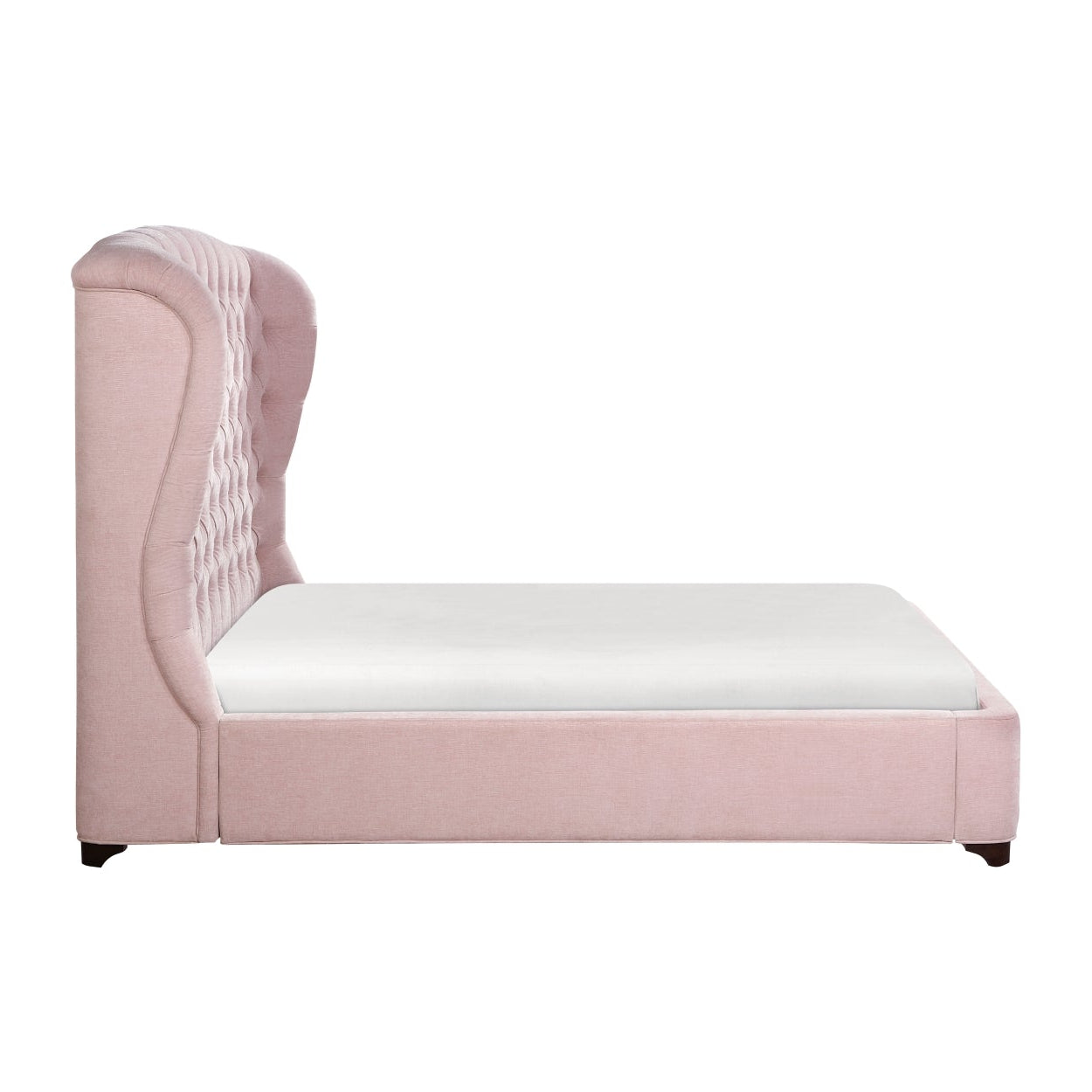 Pink Cameo Collection bed by M.A.F with a tufted headboard and elegant design, shown in a cozy bedroom setting.