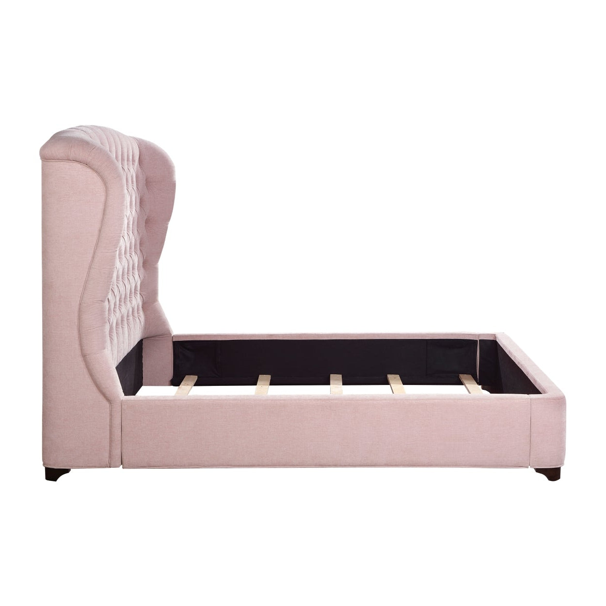 Pink Cameo Collection bed by M.A.F with a cushioned headboard and elegant design, shown in a well-lit bedroom setting.
