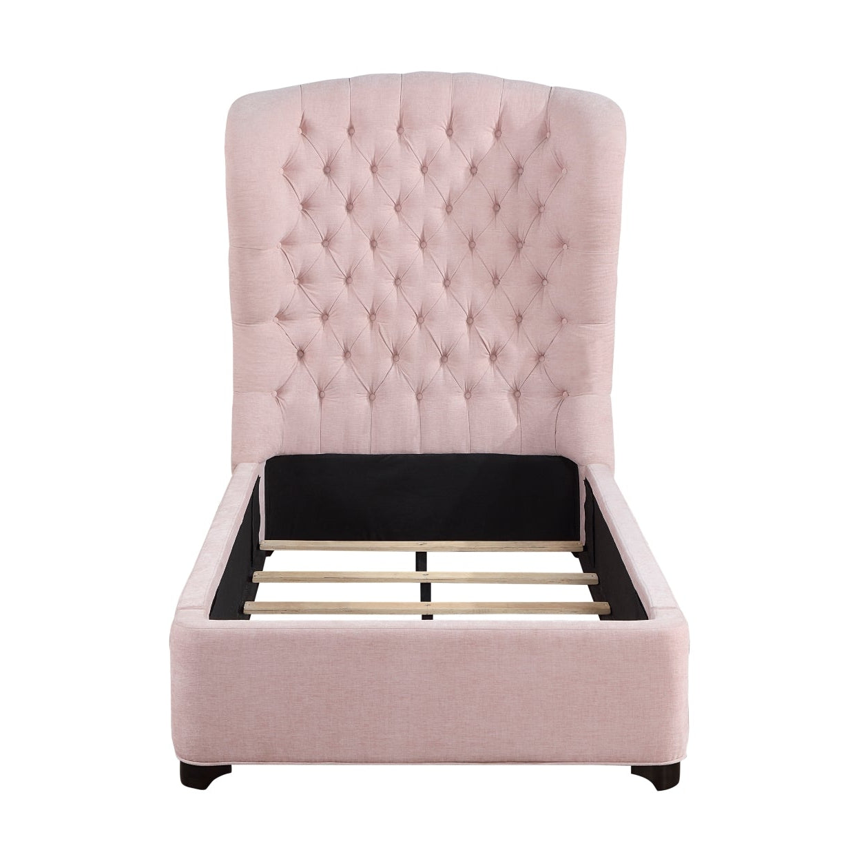 Pink Cameo Collection bed by M.A.F with a padded headboard and elegant design, shown in a bedroom setting.
