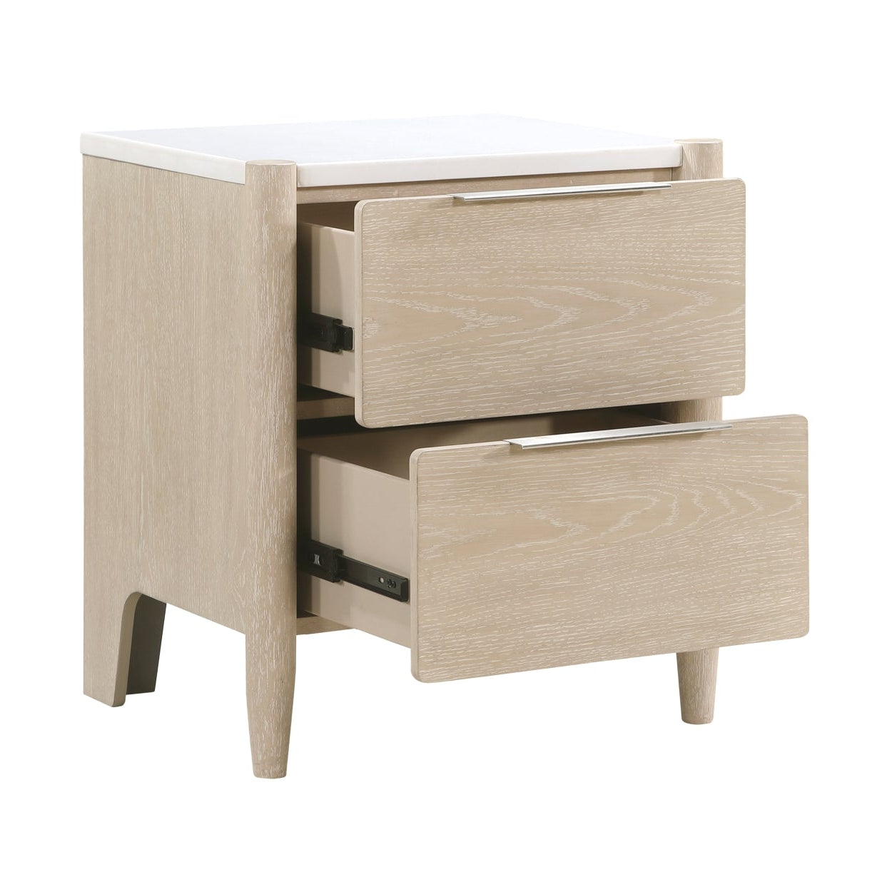 MAZ Matteo Collection soft modern bedroom set with bed frame, nightstands, and dresser in a stylish bedroom scene
