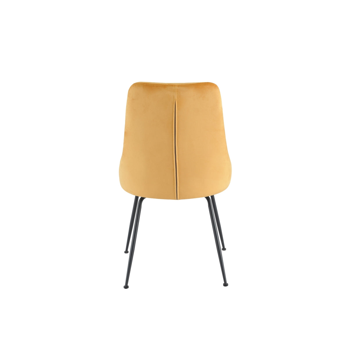 Back view of two yellow MAZ Plumeria dining chairs showing sleek design and wooden legs, set of 2 for dining room decor.