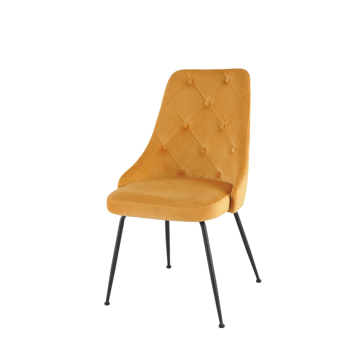 Set of two yellow MAZ Plumeria dining chairs with sleek modern design, viewed from front angle.