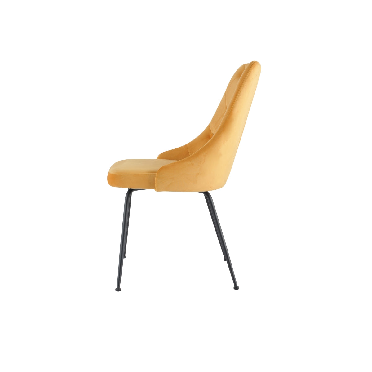 Set of two yellow Plumeria dining chairs by MAZ, side view showing modern design and smooth yellow upholstery.